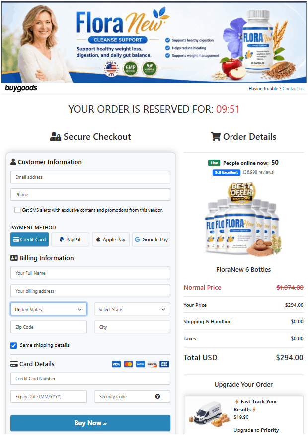 Secure Floranew online ordering process